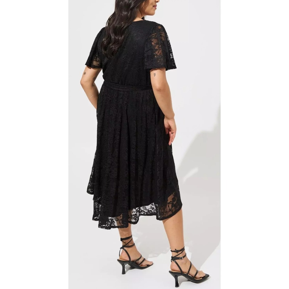 Torrid Mini Lace Wrap Dress Black Tie Stretch Hi-Lo Skater Stretch Plus Size 4X - Picture 9 of 13